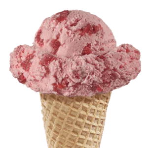 Scoop of Churned Strawberry Ice Cream in a cone