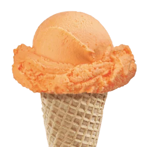 Orange flavored sherbet in a cone