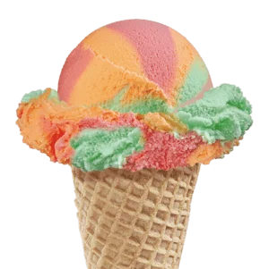 Rainbow sherbet in a cone