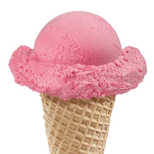 Raspberry sherbet in a cone
