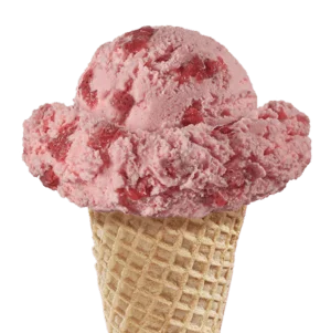 Strawberry flavored ice cream in a cone
