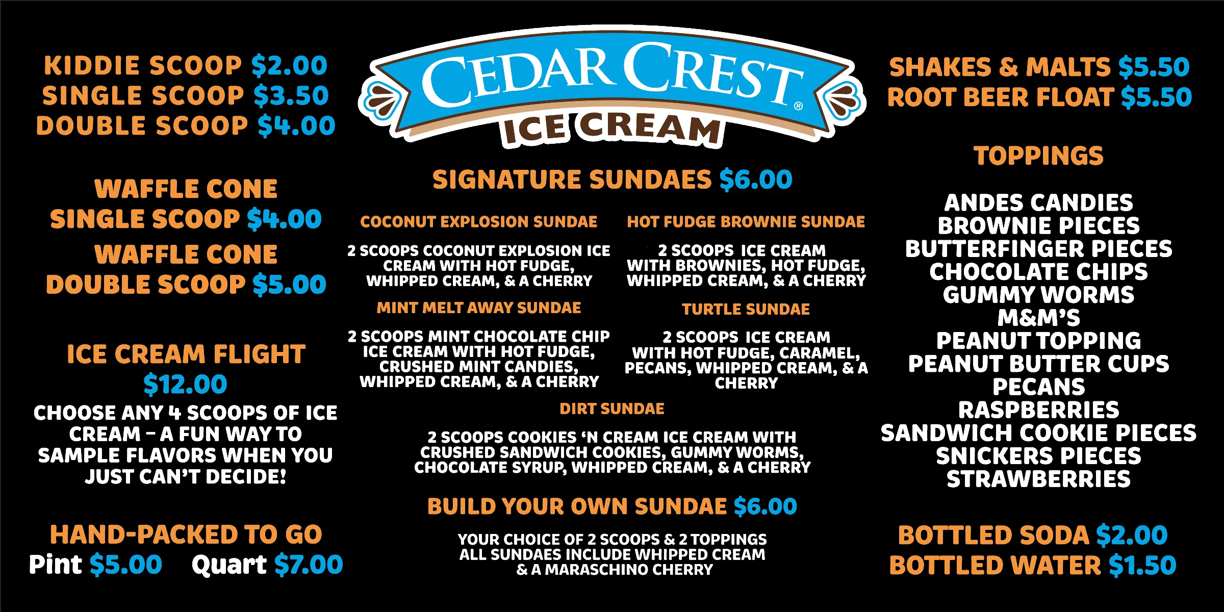 Cedar Crest Ice Cream Parlor Menu